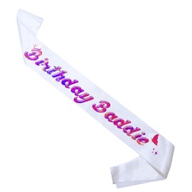 Decorit Birthday Baddie Sash for Women Pink, Birthday Girl Sash, Baddie Gifts for Women, HBD Party Decorations and Supplies for Bday Queen