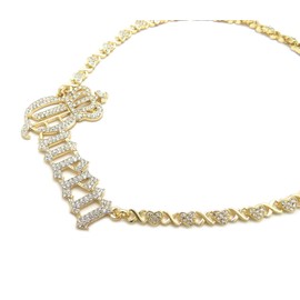 Women's Fashion Queen Pendant 7mm/18" Iced Out Chain Hip Hop Necklace RC4335 (Gold)