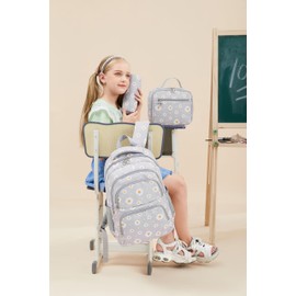 goldwheat Daisy Printed Backpacks With Lunch Pack Pencil Case 3pcs, Lightweight Waterproof Bookbag For Middle School