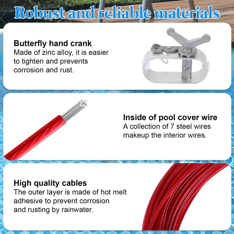 Fuoequl Pool Cover Winch and Cable Kit 100ft Wire Ratchets