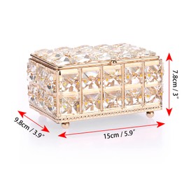 ELLDOO Crystal Jewelry Box Rectangle Trinket Organizer with Lid Earrings Rings Vintage Treasure Keepsake Box for Valentine Wedding Dresser Bedroom Decoration, Gold
