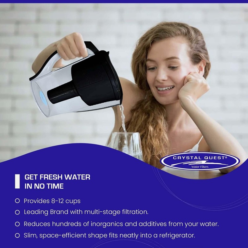 Crystal Quest Water Filter Pitcher - 12-Cup Capacity, Includes 1