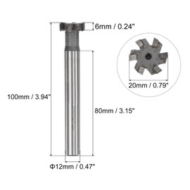 sourcing map T-Slot Milling Cutters, 6mm Depth 20mm Cutting Dia 12mm Shank Tungsten Carbide Tip 6 Flutes T Slot End Mill for Stainless Steel Copper Aluminum