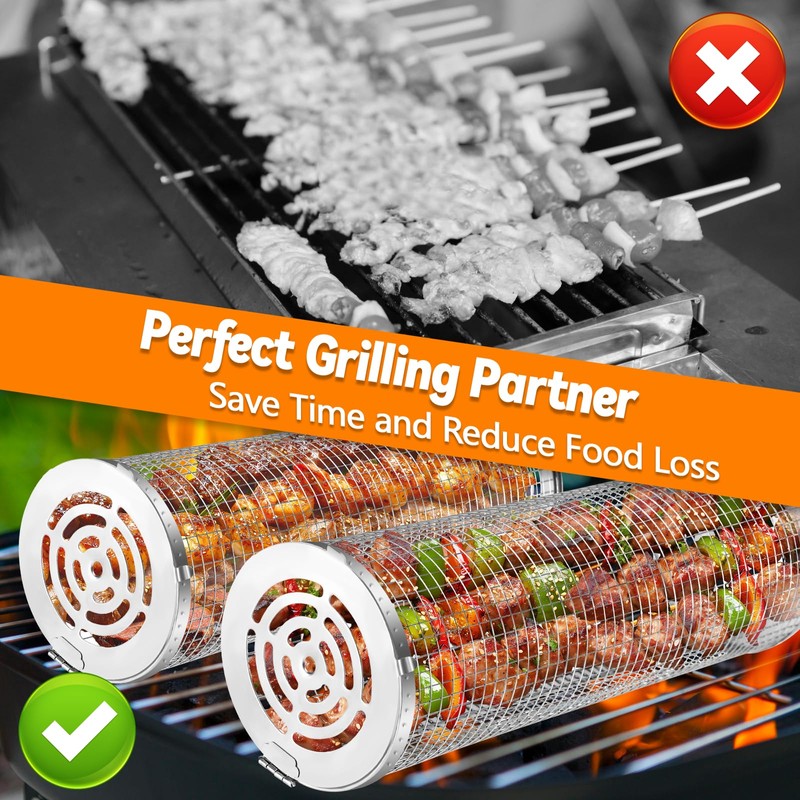 Farerkass Rolling Grill Basket, Pack of 2 Rolling Grill Baskets,