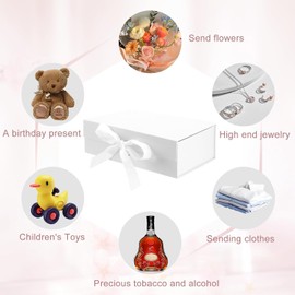 White Luxury Magnetic Gift Box with Satin Lid Ribbon Foldable Measuring 23 X 17 X 7cm