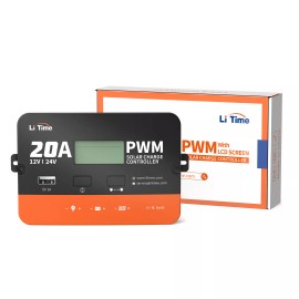 Litime 12/24V 20A PWM Solar Panel Battery Charge Controller LCD Regulator USB