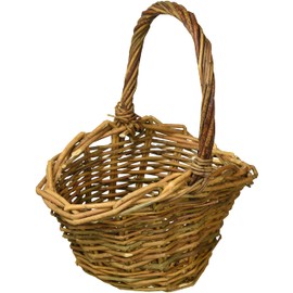 Murataya Sangyo Willow Basket Small with Leather 5213 Width 7.9 x Depth 5.5 x Height 4.3 inches (20 x 14 x 11 cm) (Includes Handle 9.1 inches (23 cm) Fashionable Basket
