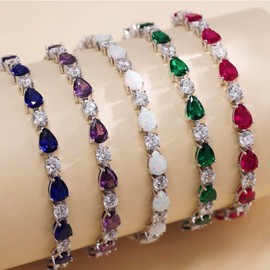 FANCIME Shine of Tears Sterling Silver Created Amethyst Tennis Bracelet February Birthstone Bolo Tennis Bracelets for Women Fine Jewelry Birthday Gifts for Women Mom