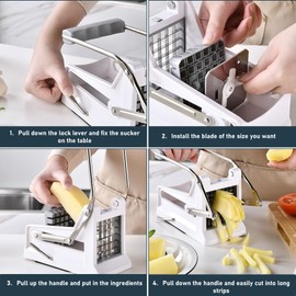 MEKOTRIN Potato Chipper Cutter, French Fry Cutter with 2 Blades 3/8" and 1/2", Plastic and Stainless Steel 2 in 1 Chip Cutter for Potato Carrot Cucumber Pepper Vegetable