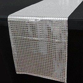 TABLECLOTHSFACTORY 5PCS of Dashing Mirror Foil Table Runner - Silver