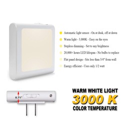 Luz nocturna LED regulable con sensor automático de atardecer al amanecer, brillo ajustable, luz cálida, luz nocturna de encendido y apagado automático para baño, pasillo, guardería, recámaras, paquete de 2