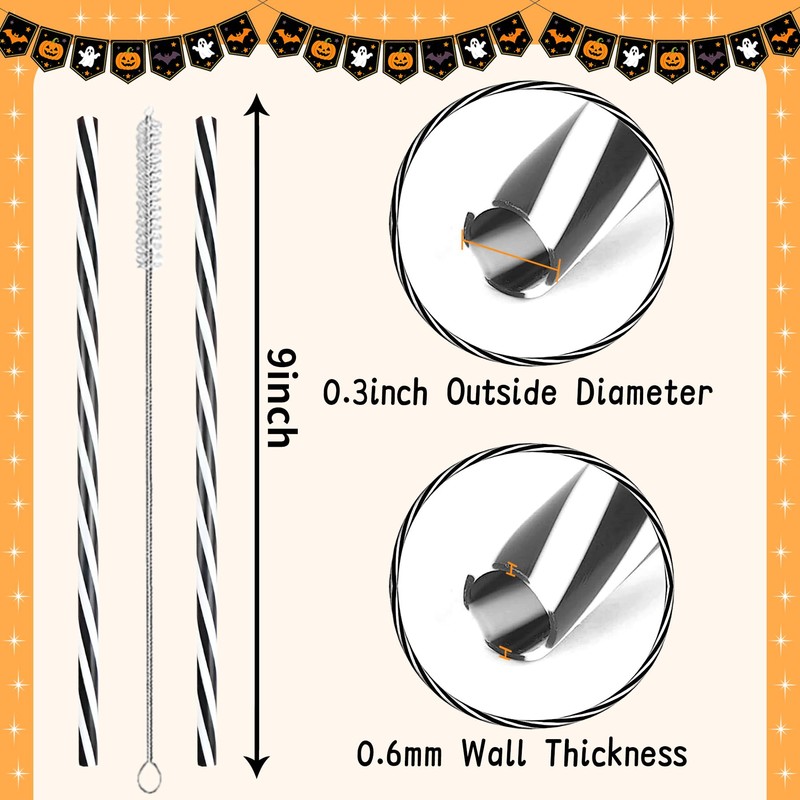 Reusable 30 Black White Striped Straws for Graduation Party,Halloween Favor