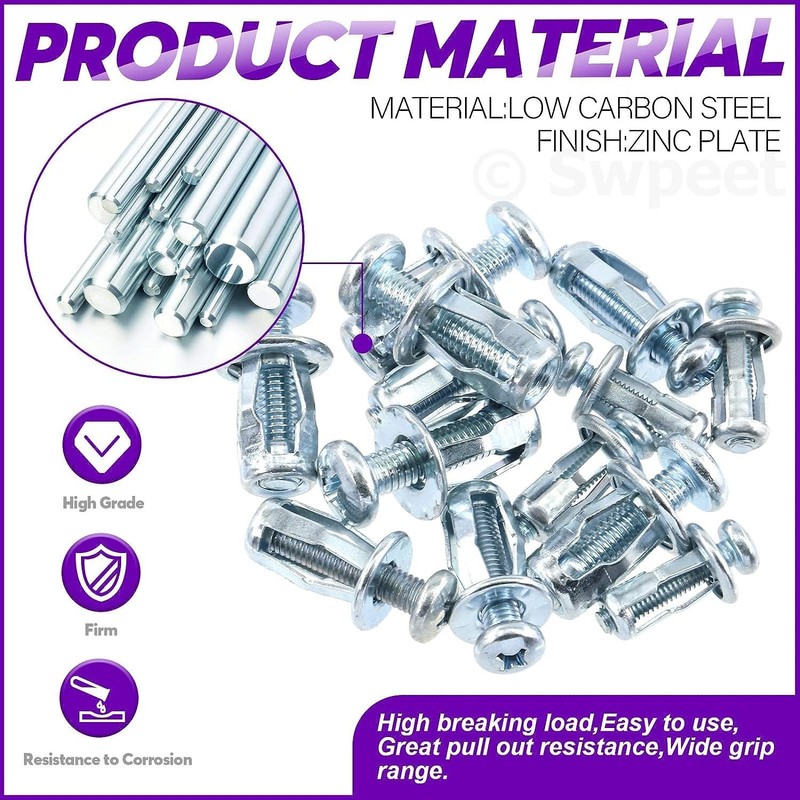 80pcs Petal Nuts with Expansion Screw, M4 x 25mm Dowels