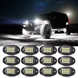 MICTUNING Pure White LED Rock Lights 12Pods Underglow Underbody Under Car Truck Glow Light