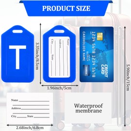 Paterr 8 Pcs Bright Colored Initial Letter A-Z Luggage Tags Bulk Suitcase Tag with Privacy Name Card Bag Tags for Travel Sports(T)