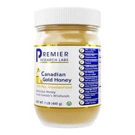 Premier Research Labs Canadian Gold Honey - Raw Honey, Pure Honey, Raw Unpasteurized Honey, Unfiltered, 100% Pure, Sugar-Free, Unprocessed Wildflower Honey - 1 lb Jar