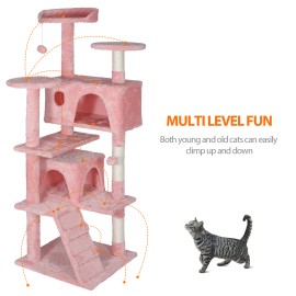 Segawe 54" Cat Tree Tower for Indoor Cats Multi-Level Furniture w/Scratching Post Pink