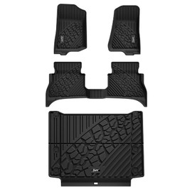3W Floor Mats & Cargo Liner Custom Fit for Jeep Wrangler 4XE 2021 2022 2023 2024 (Non JL/JK), All Weather TPE Rubber Heavy Duty Car Liner Trunk Mat Wrangler 4XE Accessories (Hybrid & 4 Door)