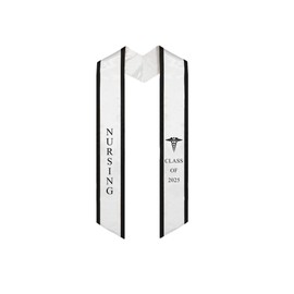 Ovaltag Nursing Graduation Stole Class of 2025 Sash (White/Black trim, CLASS OF 2025)