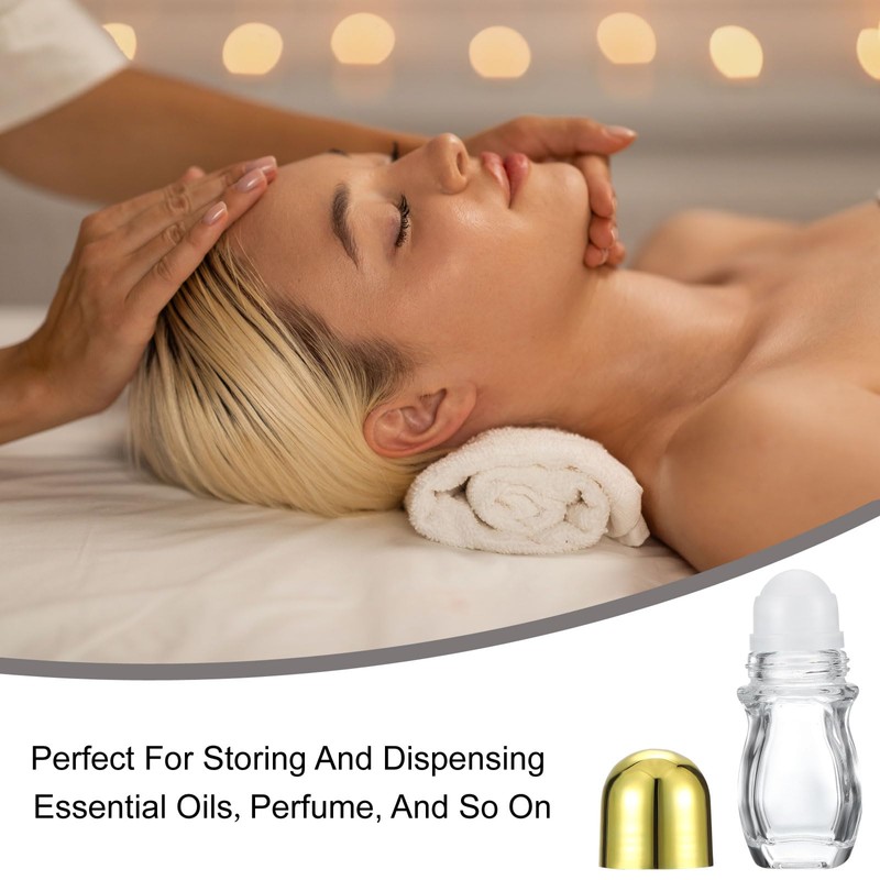 PATIKIL 50 mlガラス空ローラーボトル プラスチックローラーボール付き2 個防漏マッサージローラーボールコンテナ エッセンシャルオイル香水を保存するため金属ローラーボール 金