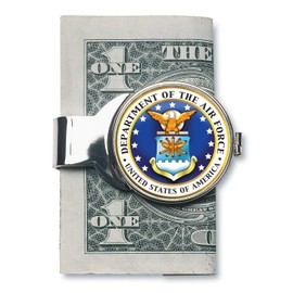American Coin Treasures Coin Money Clip - JFK Half Dollar Colorized with the Air Force Emblem | Brass Layered in Silver-Tone Rhodium | Holds Currency, Credit Cards, Cash | U.S. Coin