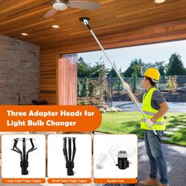 Zhaoyao 12 FT High Ceiling Light Bulb Changer with Pole, 3 Replaceable Heads, Adjustable Light Bulb Extension Pole Changer