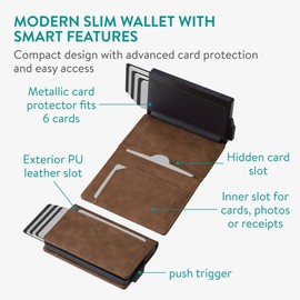 Navaris Pop Up Wallet with Inner Slots - Pop-Up RFID Blocking Card Holder w Cash Pocket - Slide Modern Trigger Wallet - Holds 10 Cards - Metal RFID Smart Wallets for Men