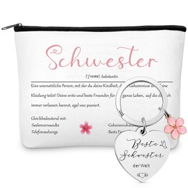 Ylinge 2 Sets Best Friend Gift Set 1 Cosmetic Bag Girlfriend Make Up Bags Toiletry Bag 1 Friendship Keyring with Flower Pendant Best Sister Gift for Birthday, White, Girlfriend