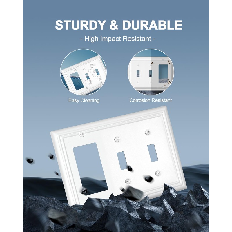 ZILLSEA Pure White 2 Toggle/1 Decorator Wall Plates, 1-Pack Combo