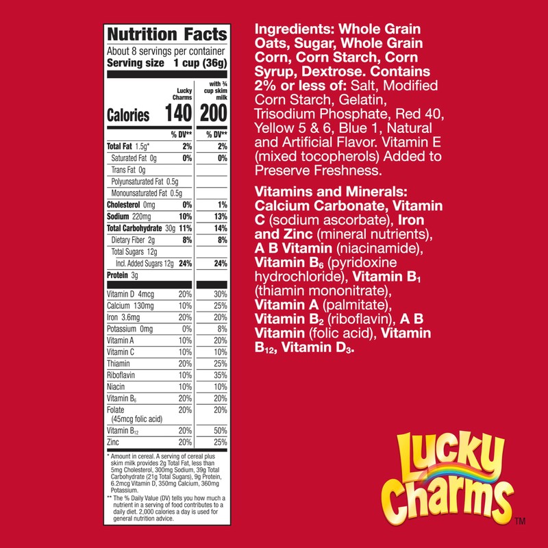 Lucky Charms Gluten Free Cereal with Marshmallows, Kids Breakfast Cereal,