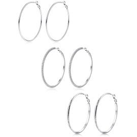 MILACOLATO 3 Pairs of 925 Silver Hoop Earrings for Women 18K Gold-Plated Zirconia Lightweight Hypoallergenic Earrings in Gold and Silver Sizes 40/50/60 mm, Copper