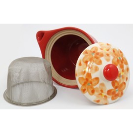 Hasamiyaki Zuko Kiln Glazed Yuka Pot with Tea Strainer, Orange