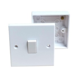 Single Wall Switch & Back Box Pattress. 1 Gang 2 Way Switched Electrical