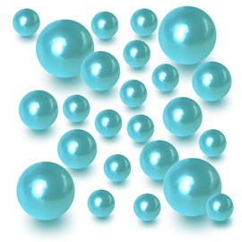 Euddty 14/20/30mm Floating Pearls for Vase Filler Black Pink No Hole Faux Beads Water Candle Centerpieces, Makeup Brush Holder, Home Table Decor 50PCS (Blue)