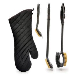 RSVP International Barbeque Grilling Collection Heat Resistant Gloves, 17.7", Fleece Lined, Suede Leather