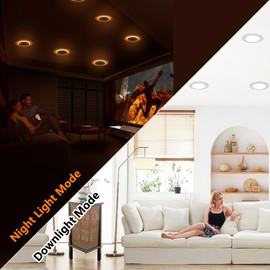 CycevSun 12 Pack 6 Inch LED Recessed Light with Night Light - Canless Ultra Thin Wafer Downlight Soffit Pot Ceiling Lighting, Dimmable & 5 Color Temperature Selectable, 12W, ETL & Energy Star