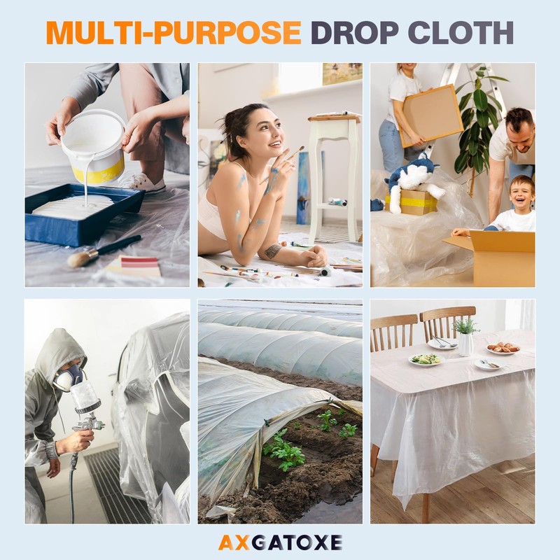 Axgatoxe 12 x 9 Ft Plastic Drop Cloths for Painting