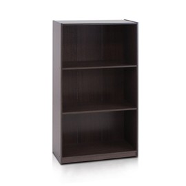 Furinno Furinno Basic 3-Tier Bookcase Storage Shelves, Dark Brown