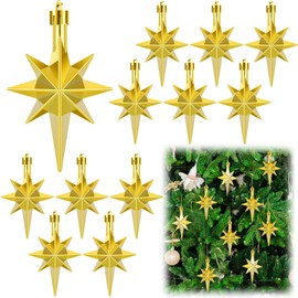 Syhood 12 Pcs Bethlehem Star Christmas Ornament 3.14inch Christmas Ornament Star Ornaments for Christmas Tree Plastic Star of Bethleham Ornament Hanging Christmas Tree Gift Decor for Xmas(Gold)