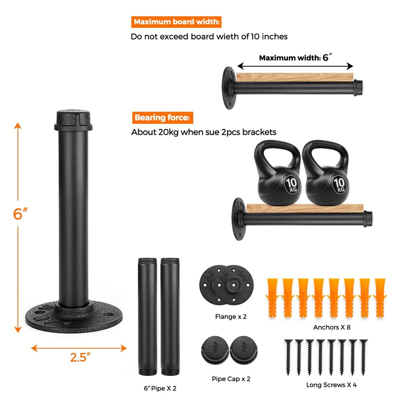 Home Expert 6 Inch Black Industrial Pipe Floating Clothing Rack