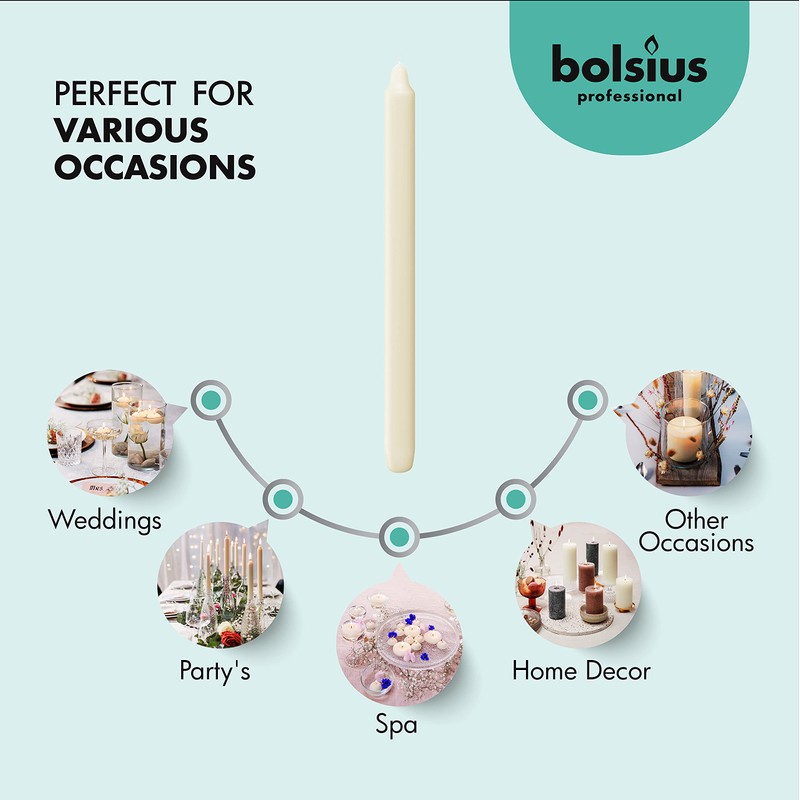 BOLSIUS Ivory Candlesticks Bulk Pack 50 Count - Unscented Dripless