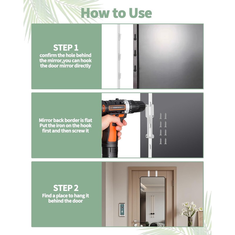 OXDFK 4 PCS Over The Door Mirror Hanger, Adjustable Door
