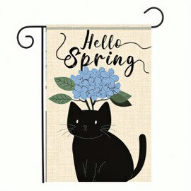 BlissYard Welcome Spring Cat Garden Flag 12x18 Double Sided Colorful Floral Garden Yard Flag Farmhouse Holiday Decorations Black Cat for Spring Outdoor Holiday Porch Flags Seasonal Decor Outside