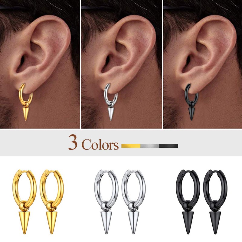 FOCALOOK Earrings Men Women Huggie Hoop Earrings Black Earrings Stainless