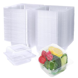Contenedores de Plástico Desechables con Tapa, 13 x 12 x 7,1 cm, Paquete de 100, Transparente (transparente, 13 x 12 x 7 cm)                          