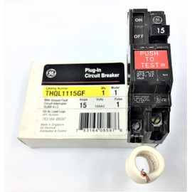 General Electric GETHQL1115GF GE THQL1115GF 1P 15A 120V GFCI CB, Black