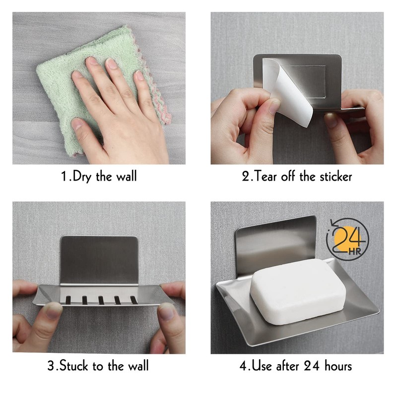 Soap Dish for Shower Wall, Stainless Steel Adhesive Soap Holder