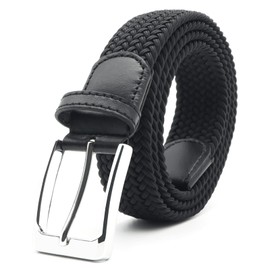 Uoocg Braided Belt Women's Men's Braided Belt Elastic Stretch Belt 3.4 cm Contrast Colours Stretchy Woven for Girls and Boys, black