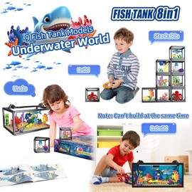 8 in 1 Fish Tank Building Sets, Marine Aquarium Building Toy with LED Light Animal Miniature Landscape Including Shark Octopus Crab, Christmas Birthday Gifts for Adults Boys Girls Kids Ages 6 8 10 12+