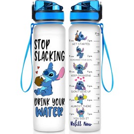 Blue Alien 32 Oz Water Track Bottle, Stop Slacking Drink Your Water Water Bottle With Time Marker, Alien Motivational Insulated Water Bottle, Gifts For Cute Alien Lovers